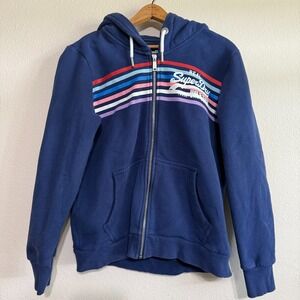 Superdry Full Zip Hoodie‎ Womens Size 12 Blue Long Sleeve Y2K Retro Med Large